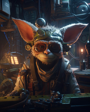 Portrait of a mystic animal dressed as a pilot in a spaceship.の素材