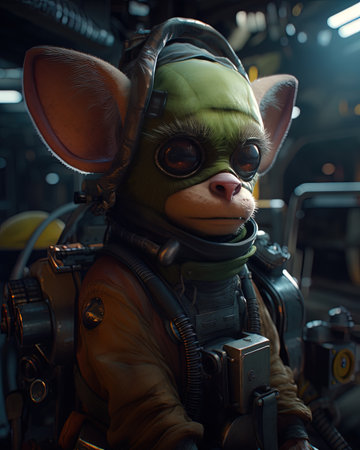 Portrait of a mystic animal as a mechanic, fixing spaceships in a hangar of the spaceship.の素材