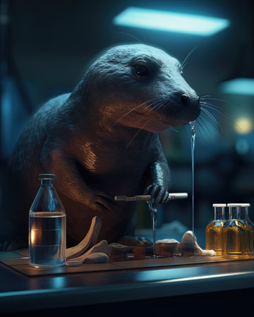 Fur seal in the laboratory. Conceptual image.の素材