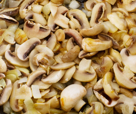Background of fried champignon with onionの写真素材