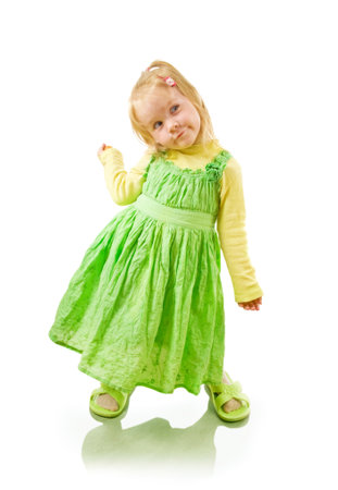Little cheerful girl isolated on whiteの写真素材