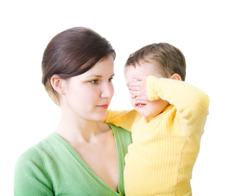 Woman with crying childの写真素材
