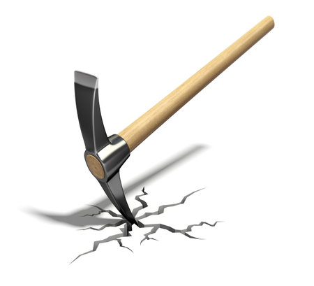 Pickaxe in the cracked floor - 3D illustration