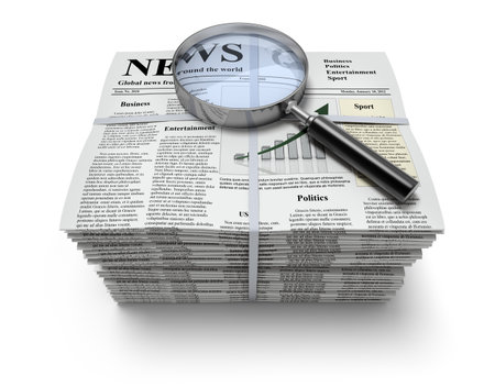 Newspapers with magnifier.