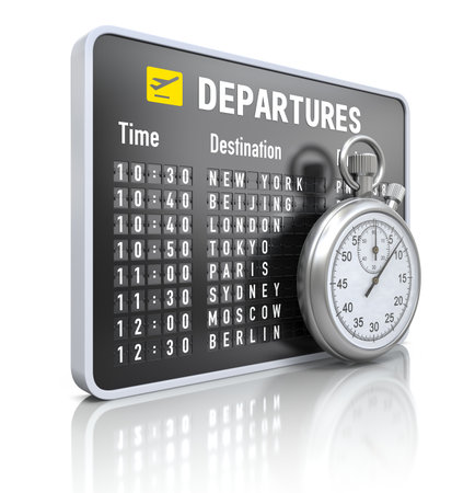 Departure board with stop watchの写真素材