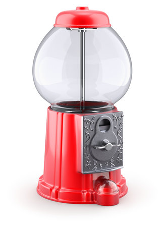 Empty red gumball machine on white background - 3D illustrationの写真素材