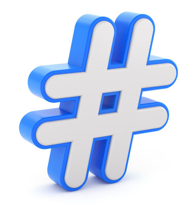 3D blue-white hashtag sign on white background - 3D illustrationの写真素材