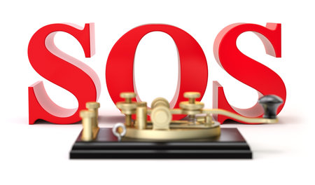 3d SOS text with morse code telegraphy device - 3D illustration
