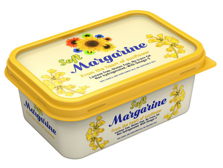 Margarine box with abstract design isolated on white background - 3D illustrationのeditorial素材