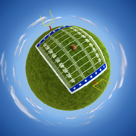 Round american football field on the globe - 3D illustration