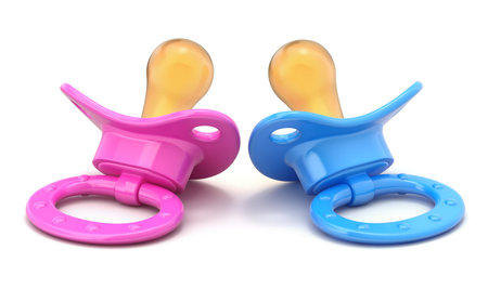 Baby pacifier in two color on white background - 3D illustrationの写真素材