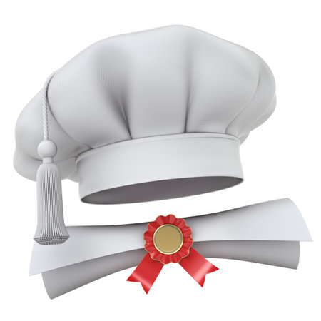 Cooking school concept with chef hat and diploma - 3D illustrationの写真素材