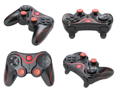 Wireless gamepad with different angle view - 3D illustration