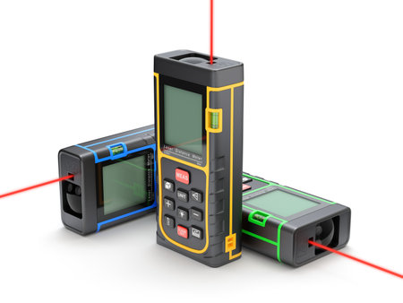 Three laser distance meter in XYZ direction - 3D illustration