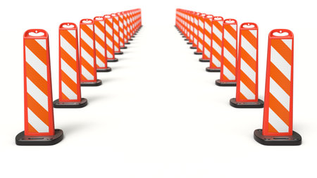Row of vertical panel channelizer pole barrier - 3d illustrationの写真素材