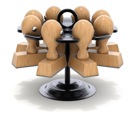 Stamp holder with rubber stamps - 3D illustrationの写真素材