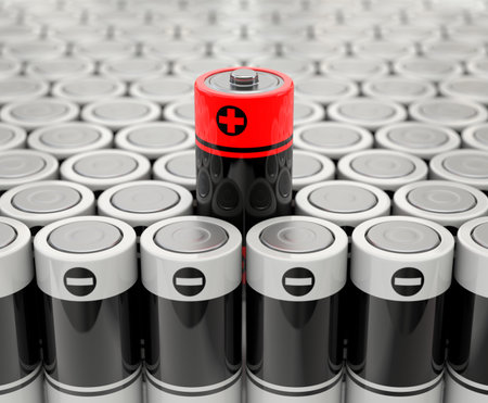 Leadership concept with red battery and gray battery field - 3d illustrationの写真素材