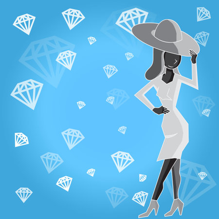 Lady in hat with diamonds. Design vector illustration.のイラスト素材