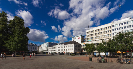Gustav Adolfs Torg, a big square in the city center of MalmÃ¶. Here H&M has a flagship store and other important companies have their offices close by.のeditorial素材