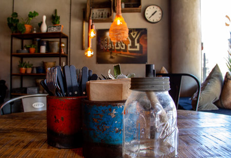 MalmÃ¶, Sweden - April 19, 2019:  The rustic and relaxed interior of the hamburger restaurant Tugg in MalmÃ¶, Sweden.のeditorial素材