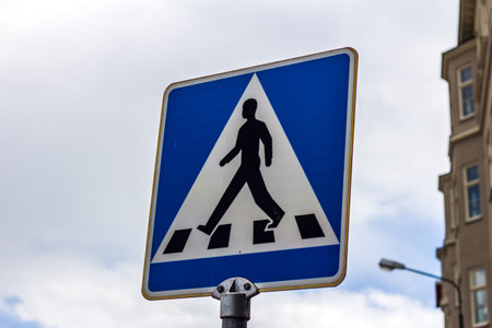A zebra crossing sign in MalmÃ¶, Swedenの写真素材