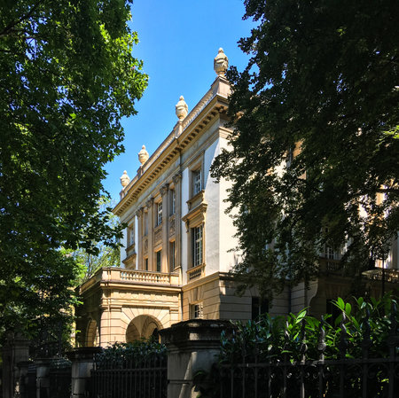 Frankfurt am Main, Germany - July 21, 2017: An grand building in a lush area outside the botanical garden in Frankfurt am Mainのeditorial素材