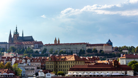 The castle of Prague and the city below it on a warm summer dayの写真素材