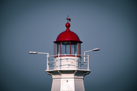 A generic lighthouse in the harbour of MalmÃ¶, Swedenの写真素材