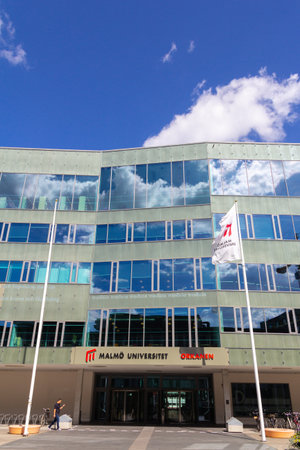 MalmÃ¶, Sweden - July 11, 2018: The entrance to MalmÃ¶ University Orkanen in the downtown area of the city. Seen on a bright summer day.のeditorial素材