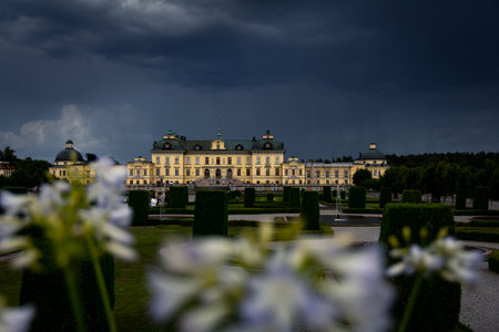 Drottningholm, Sweden - July 13, 2019: A summer thunderstorm is brewing above Drottningholm palace, the royal residence where the king and queen of Sweden livesのeditorial素材