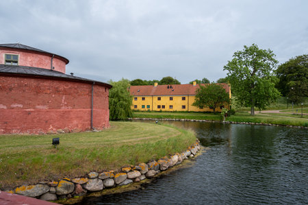 A moat surrounds the castle of Landskrona (Citadellet) in southern Swedenのeditorial素材