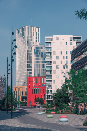 Modern skyscrapers during summer in MalmÃ¶ Swedenの写真素材