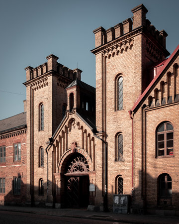 The entrance to the school Katedralskolan during autumn sunset in Lund Swedenの写真素材