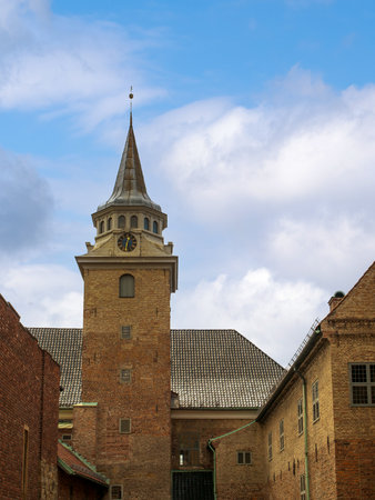 The tower inside the Akershus fortress in Oslo Norway on a summer day with blue skyのeditorial素材