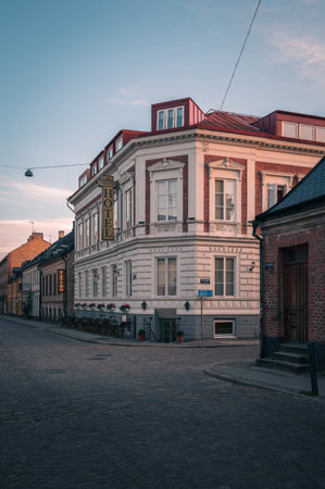 Lund, Sweden - July 13, 2021: The Concordia Hotel during sunset in downtown Lund Sweden during summerのeditorial素材