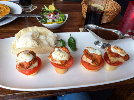 Mexican food on white plate in restaurant settingの写真素材
