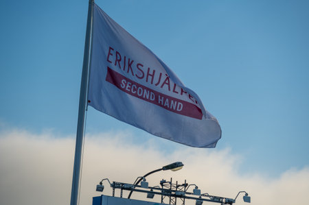 Lund, Sweden - January 21, 2023: The logo of the non profit and second hand store ErikshjÃ¤lpen on...