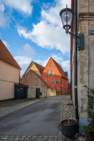 Medieval style bulding in Jakriborg Sweden on cold winter dayの写真素材