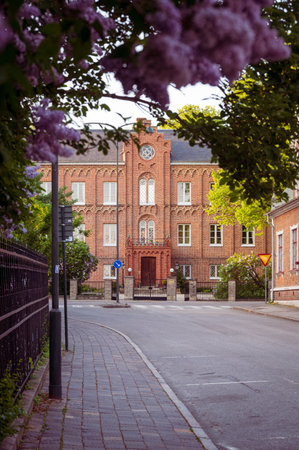 The historic building Gamla Biskopshuset in Lund Swedenの写真素材