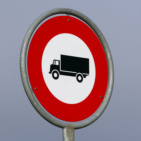 No trucks allowed road signの写真素材