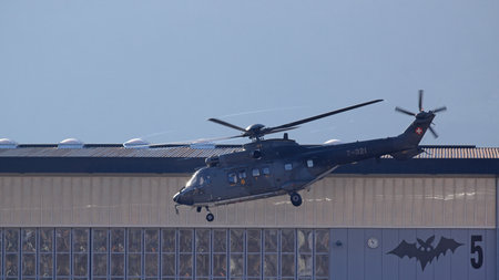 Locarno Airport,Ticino, Switzerland; February 15, 2017: a Swiss Air Force military Super Puma...