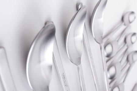 Cutlery set with Fork, Knife and Spoon on white background.の写真素材