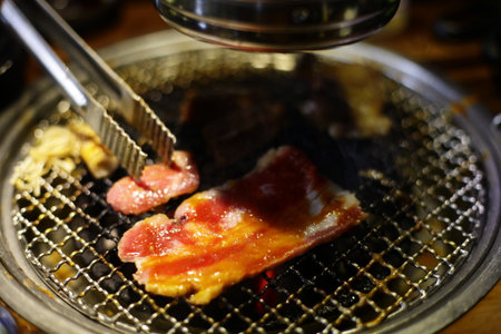 Raw beef slice for barbecue or Japanese style yakiniku.の写真素材