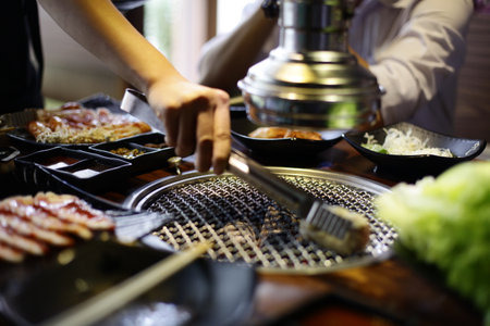 Raw beef slice for barbecue or Japanese style yakiniku.の写真素材