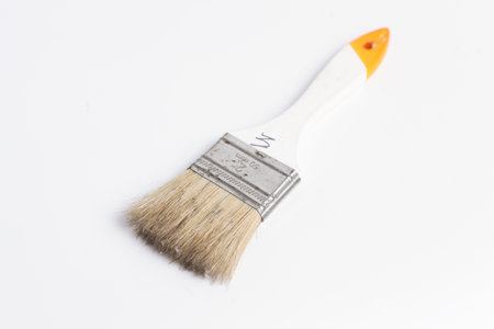 Paper cutting knife and clean paint brush isolated on white background.の写真素材