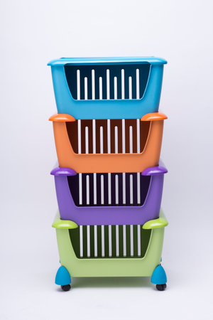 Color plastic basket on white background.の写真素材