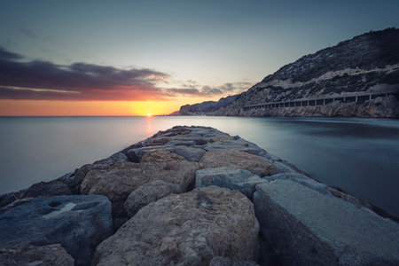 sunset seen from the breakwaterの写真素材