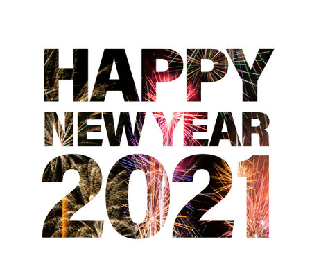 New year celebration fireworks on text 2021