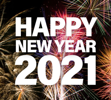 New year celebration fireworks on text 2021