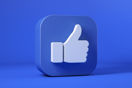 Thumb up icon on blue background, social media networkの写真素材